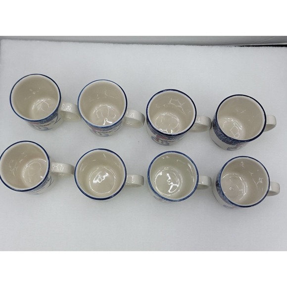 Set Of 8 New In Box Thompson Pottery Snowman Winter Scene Coffee Cups 8 oz. - Picture 3 of 10